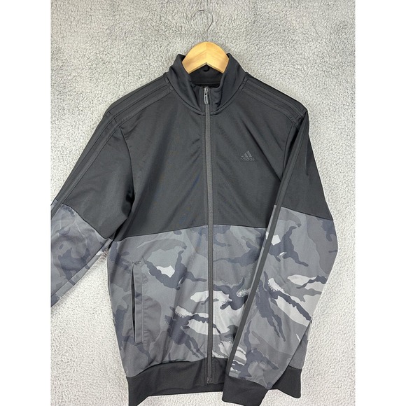 Adidas Track Jacket Mens Small Black Gray Camo Full Zip 3 Stripes Colorblock Men - Picture 1 of 10